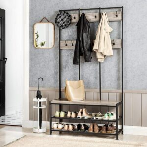 Garderobestativ med skoreol, 100x40x184 cm, greige / sort