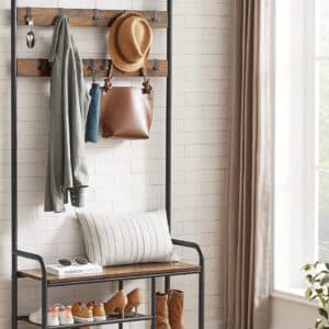 Garderobestativ med skobænk, 85 x 30 x 180 cm, brun og sort